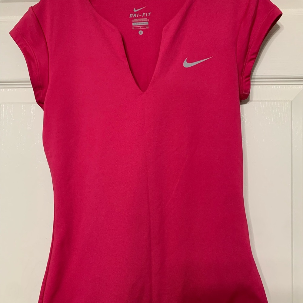 Nike Pink Fitted Polo Tennis Tee with Cap Sleeves Dry Fit Small